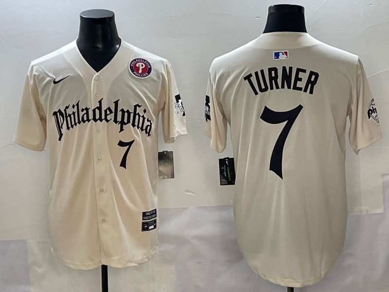 Men 2025 Philadelphia Phillies #7 Turner Cream Five generations Joint Name Nike MLB Jersey style 5->philadelphia phillies->MLB Jersey